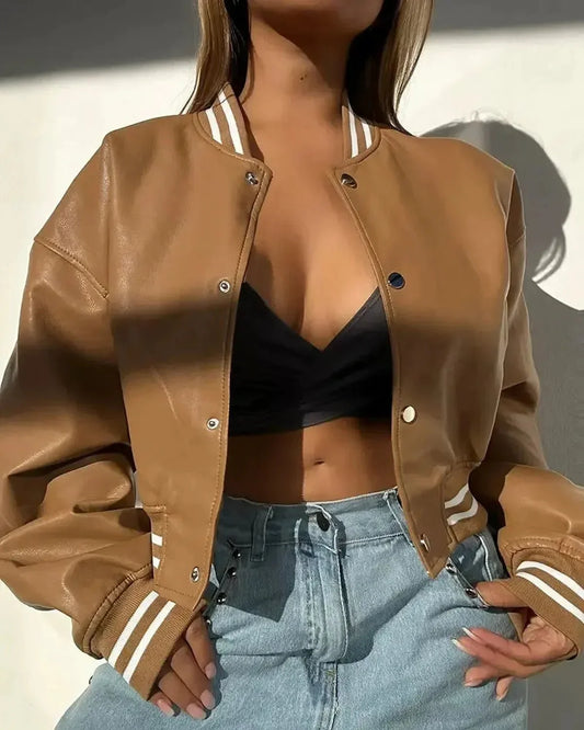 WW | Gekürzte Strukturierte Lederjacke Für Frauen