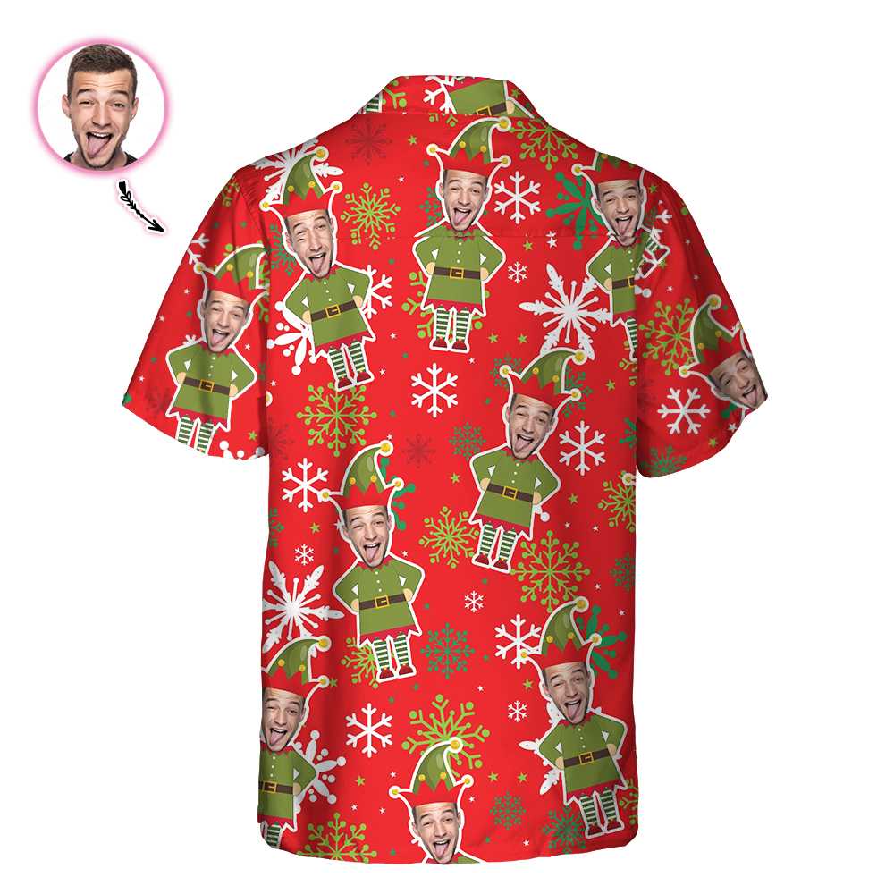 WW | Benutzerdefiniertes Gesicht Weihnachts-Elf Benutzerdefiniertes Hawaiihemd, grünes Elfhemd, personalisiertes Geschenk für Weihnachten