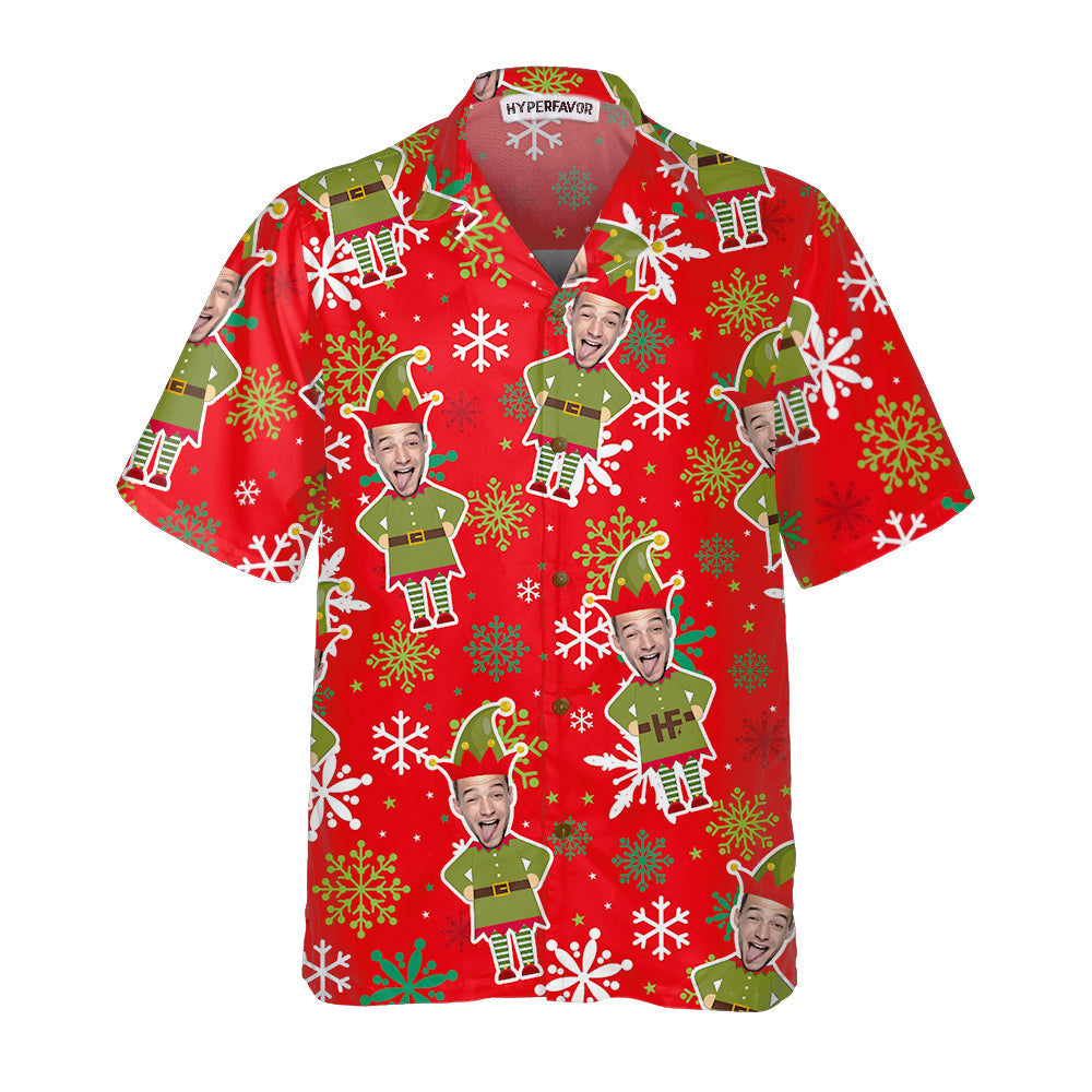 WW | Benutzerdefiniertes Gesicht Weihnachts-Elf Benutzerdefiniertes Hawaiihemd, grünes Elfhemd, personalisiertes Geschenk für Weihnachten