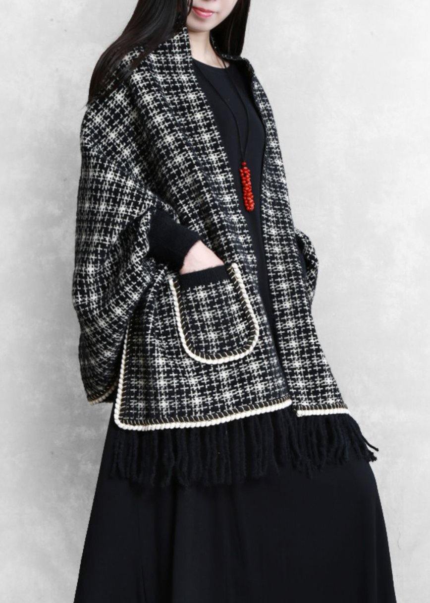 WW | Knitwear Trendy Plus Size Black Batwing Sleeve Fringe Cardigans