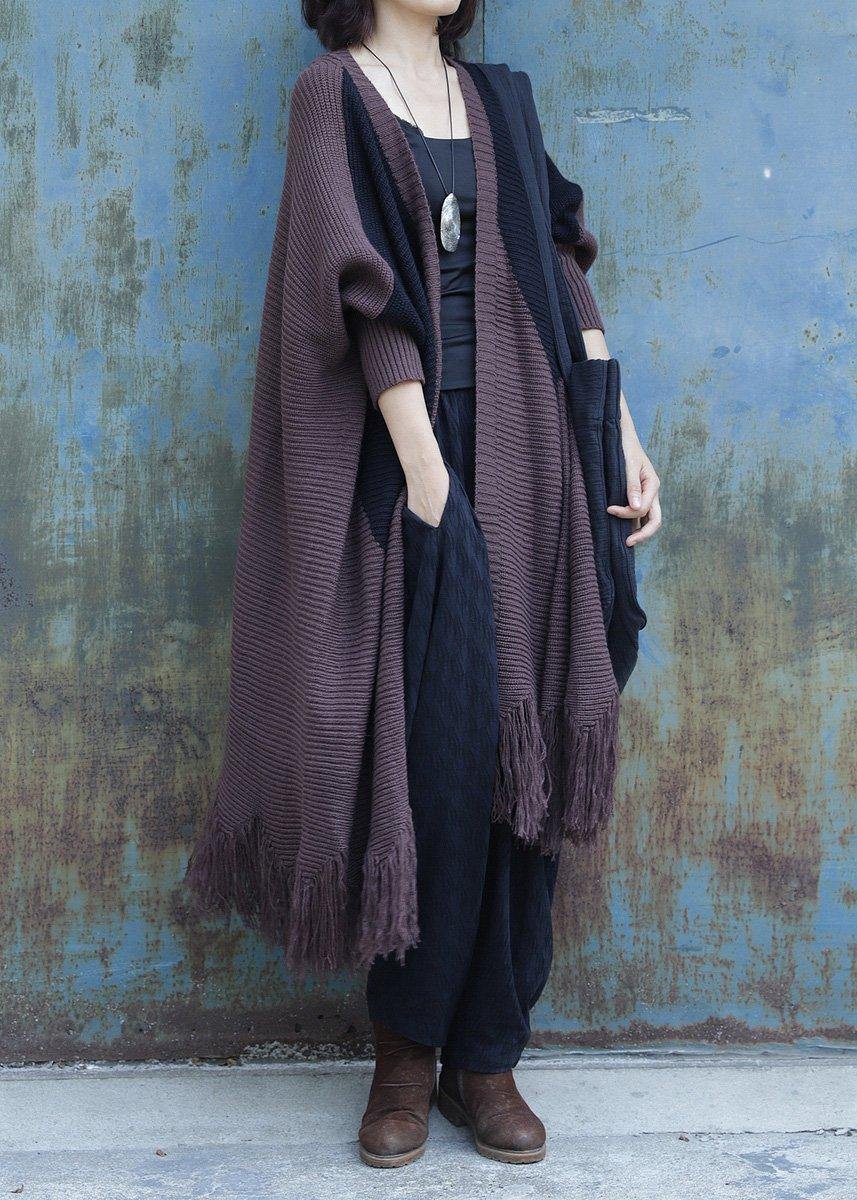 WW | Quasten Strickoberbekleidung Übergröße Schokolade Batwing Ärmel gestrickte Jacken