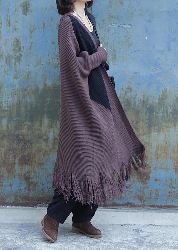 WW | Tassel Knit Outerwear Plus Size Chocolate Batwing Sleeve Knitted Cardigans
