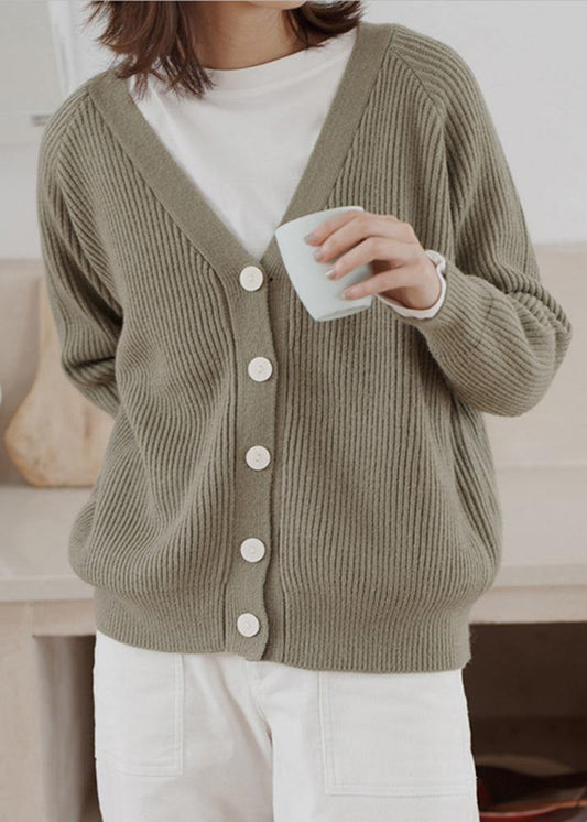 WW | dicker gestrickter Mantel Plus-Size-Bekleidung armeegrün Hals gestrickte Jacken