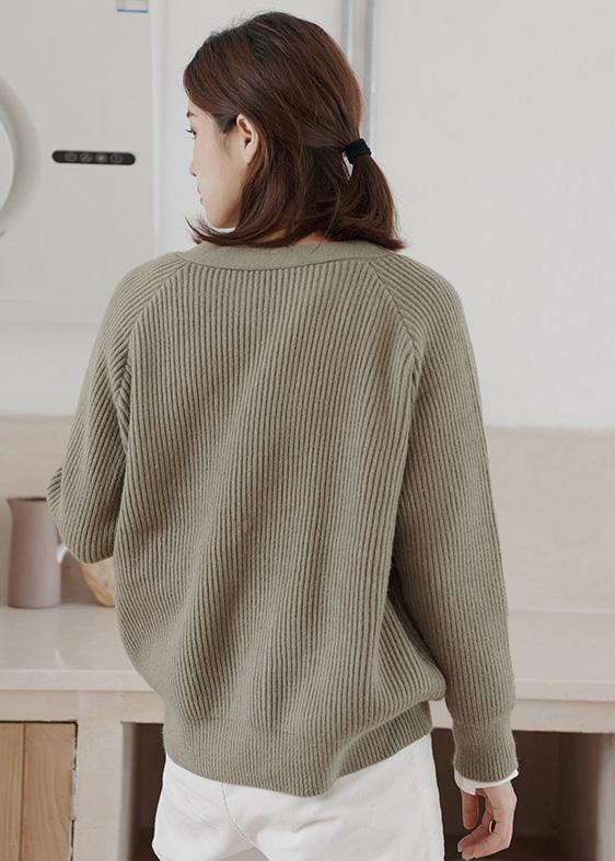 WW | dicker gestrickter Mantel Plus-Size-Bekleidung armeegrün Hals gestrickte Jacken
