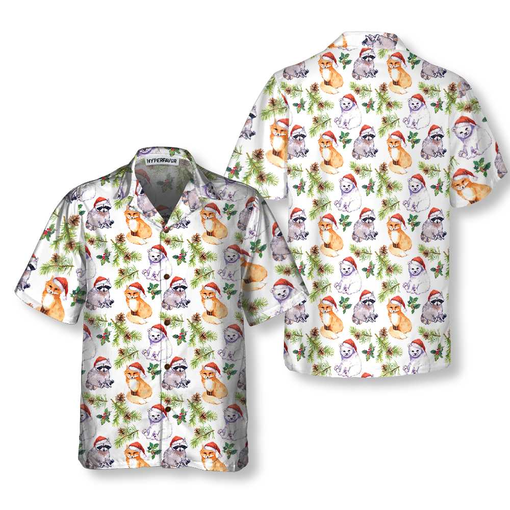 WW | Süße Tiere In Weihnachtsmütze Hawaiian Shirt, Lustiges Weihnachtshemd, Einzigartiges Geschenk Zu Weihnachten