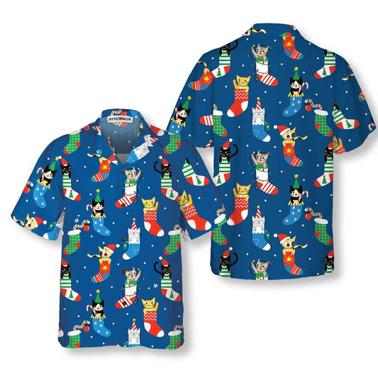 WW | Cute Cats In Christmas Stockings Hawaiian Shirt, Christmas Cat Shirt, Best Christmas Gift