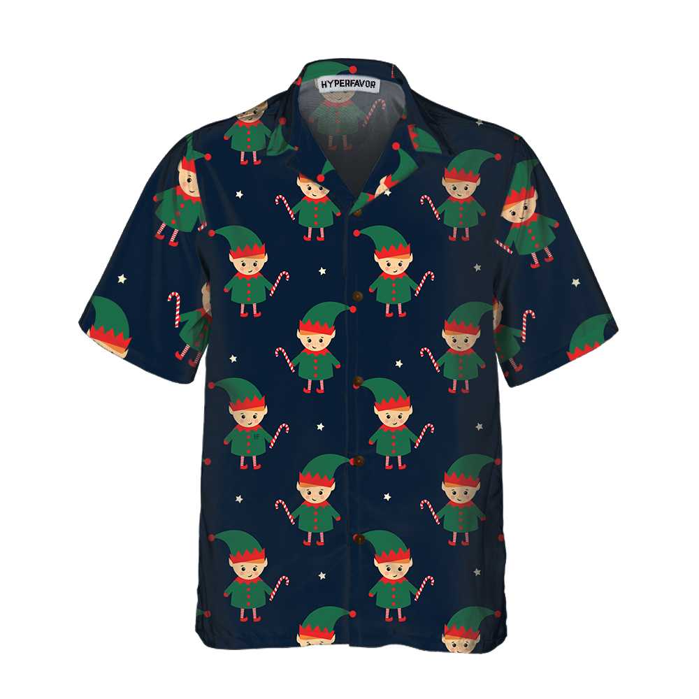 WW | Süßer Elf mit Zuckerstangen-Hawaiihemd, lustiges Elf-Weihnachtsshirt, beste Weihnachtsgeschenkidee