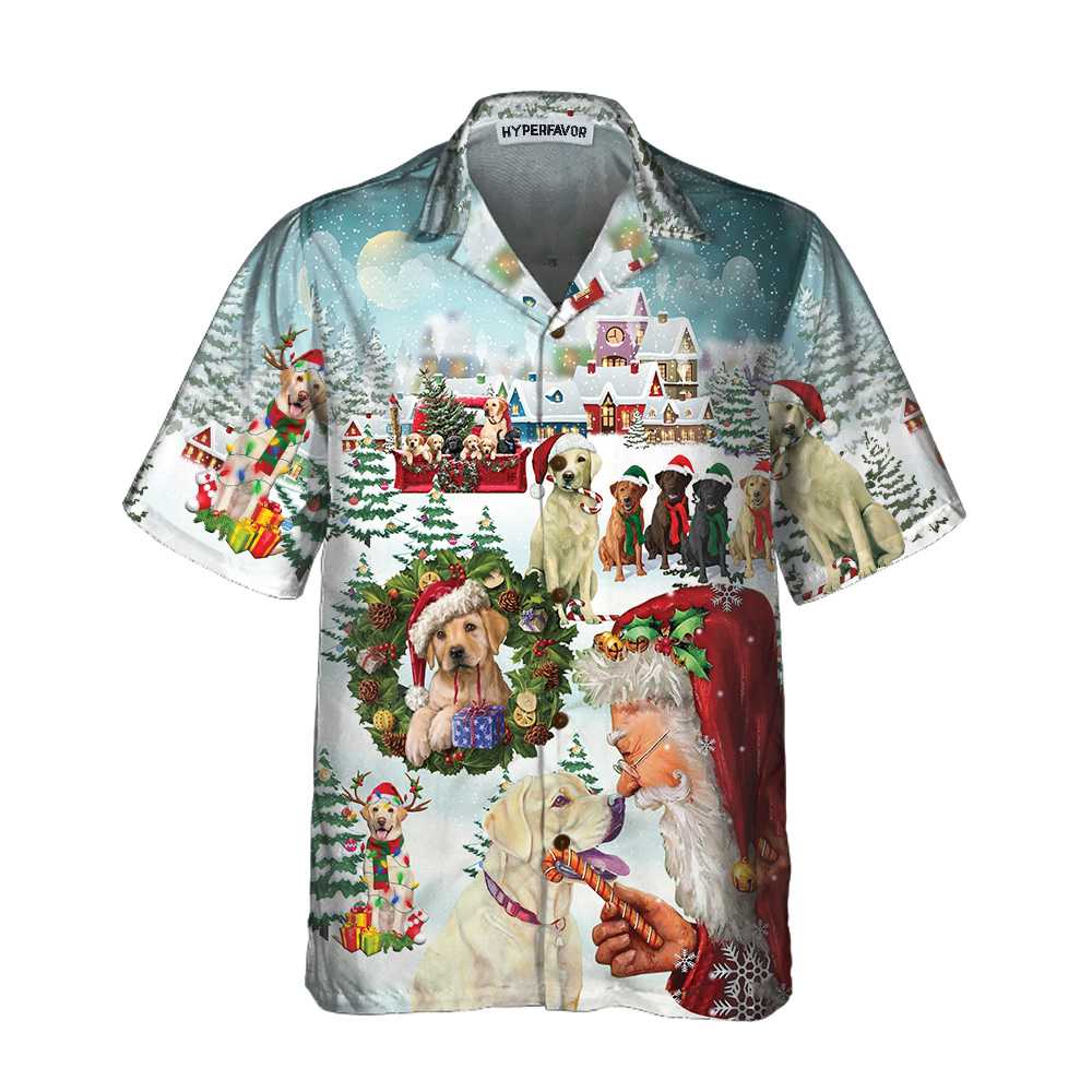 WW | Süße Labrador Hunde feiern Weihnachten Hawaiian Shirt, lustiges Labrador Shirt, bestes Weihnachtsgeschenk