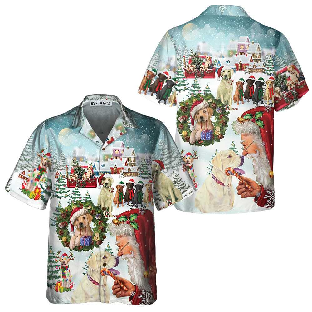 WW | Süße Labrador Hunde feiern Weihnachten Hawaiian Shirt, lustiges Labrador Shirt, bestes Weihnachtsgeschenk