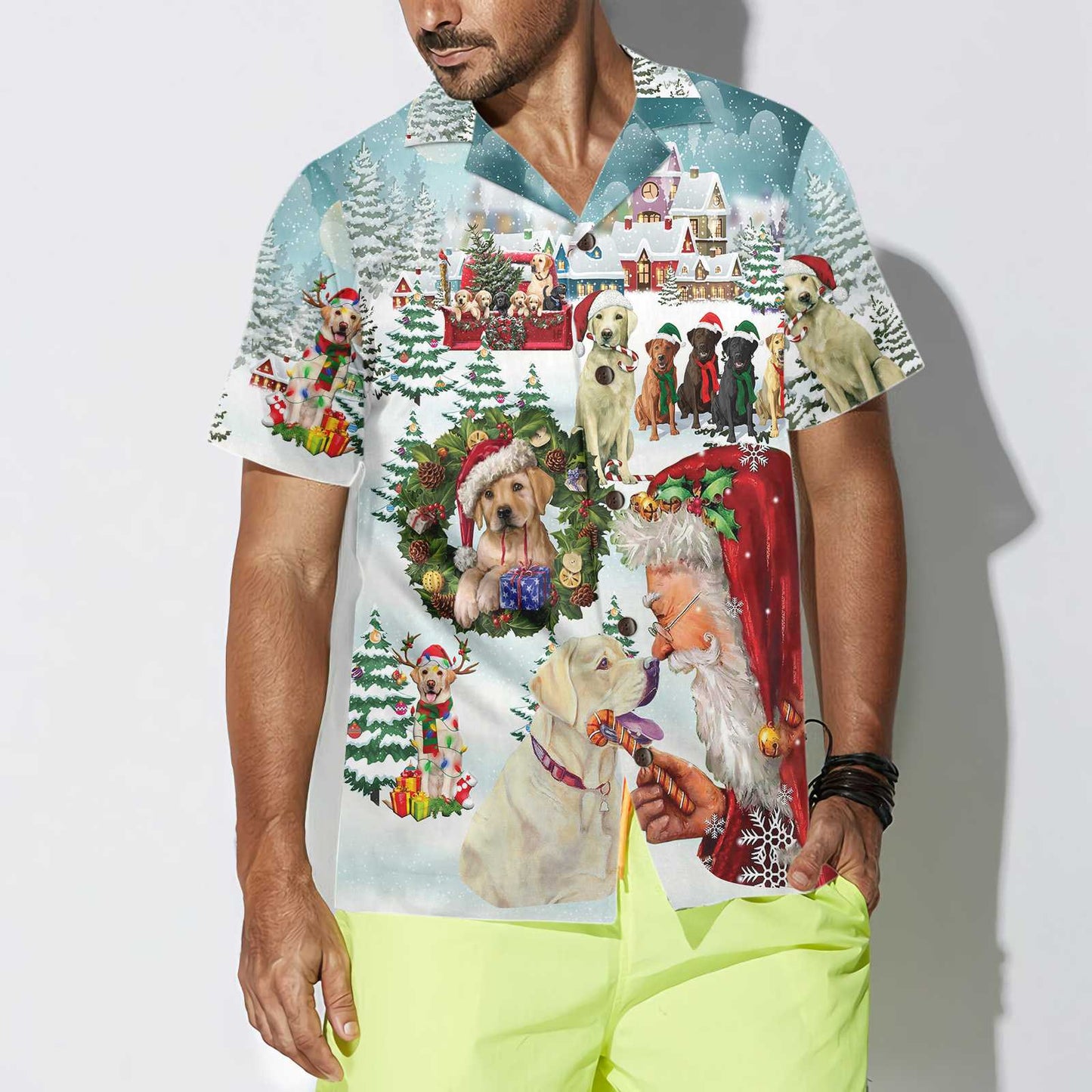 WW | Süße Labrador Hunde feiern Weihnachten Hawaiian Shirt, lustiges Labrador Shirt, bestes Weihnachtsgeschenk