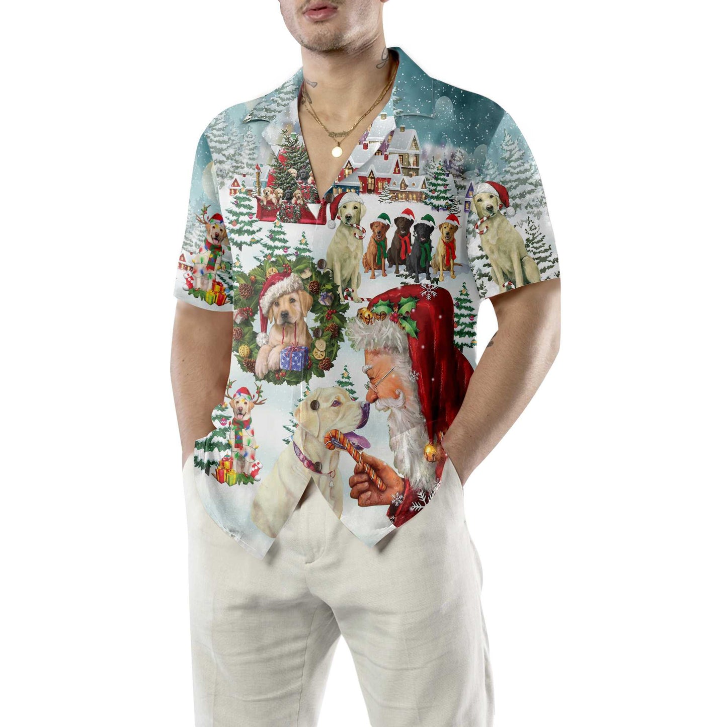 WW | Süße Labrador Hunde feiern Weihnachten Hawaiian Shirt, lustiges Labrador Shirt, bestes Weihnachtsgeschenk