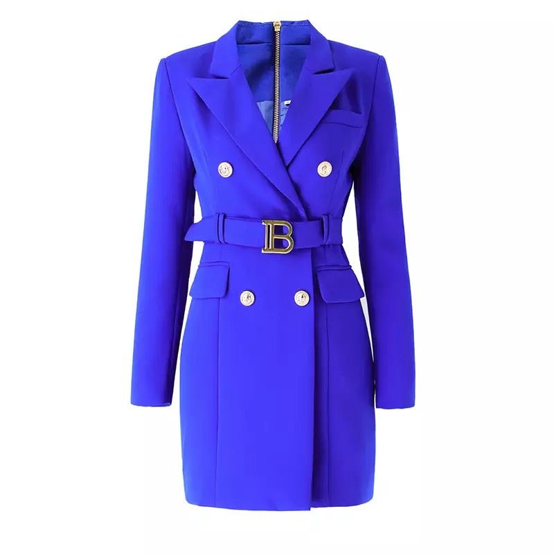 WW | Doppelreiher Blazer Kleid - Goldene Knopfakzente - Maßgeschneiderte Eleganz - Vielseitiger Stil