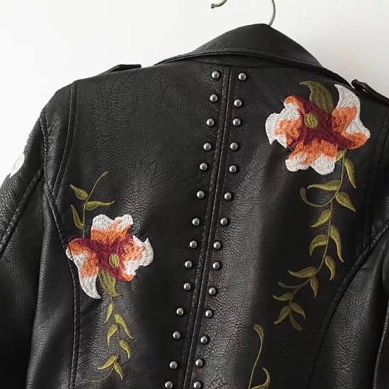 WW | Bestickte Kunstlederjacke - Nieten Details - Kühner Motorradstil - Vielseitige Oberbekleidung
