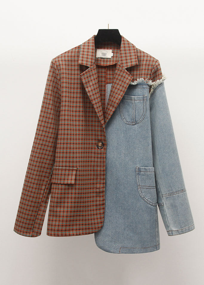 WW | Schwarze notch-Taschen asymmetrische Denim-Patchwork-Mäntel mit langen Ärmeln