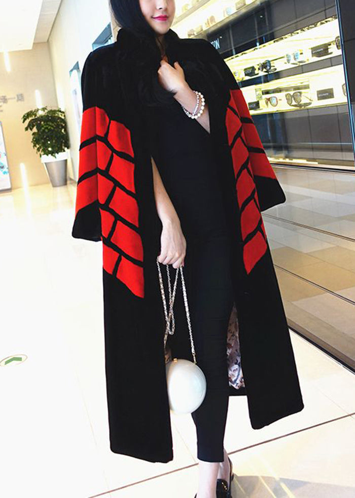 WW | Black Red Patchwork Fluffy Faux Fur Jackets Winter