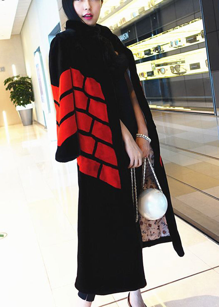 WW | Black Red Patchwork Fluffy Faux Fur Jackets Winter