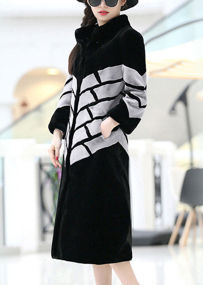 WW | Black Red Patchwork Fluffy Faux Fur Jackets Winter