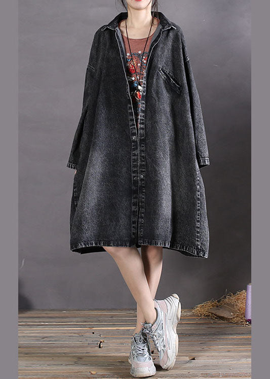 WW | Charcoal grau Peter Pan Kragen Knopf Denim Mäntel