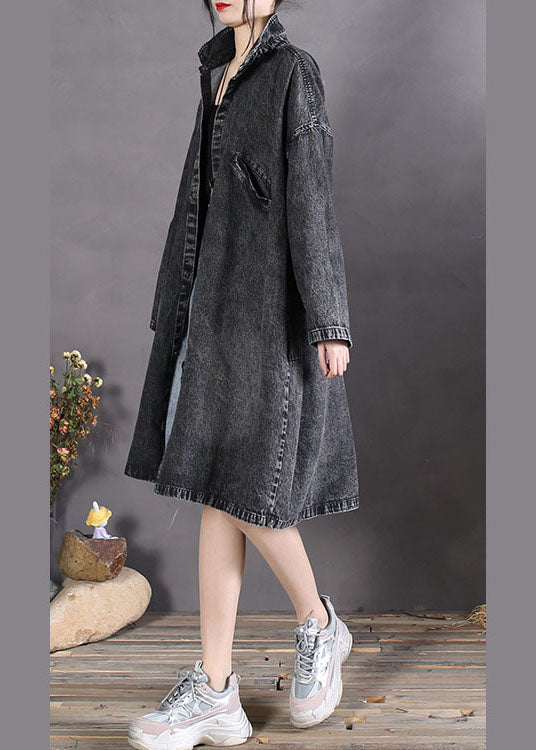 WW | Charcoal Grey Peter Pan Collar Button-Up Denim Coats