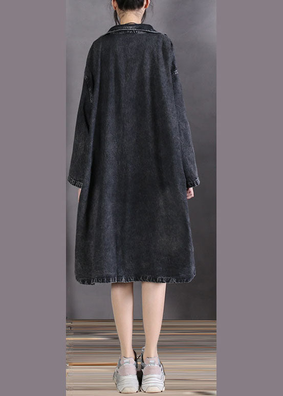 WW | Charcoal grau Peter Pan Kragen Knopf Denim Mäntel
