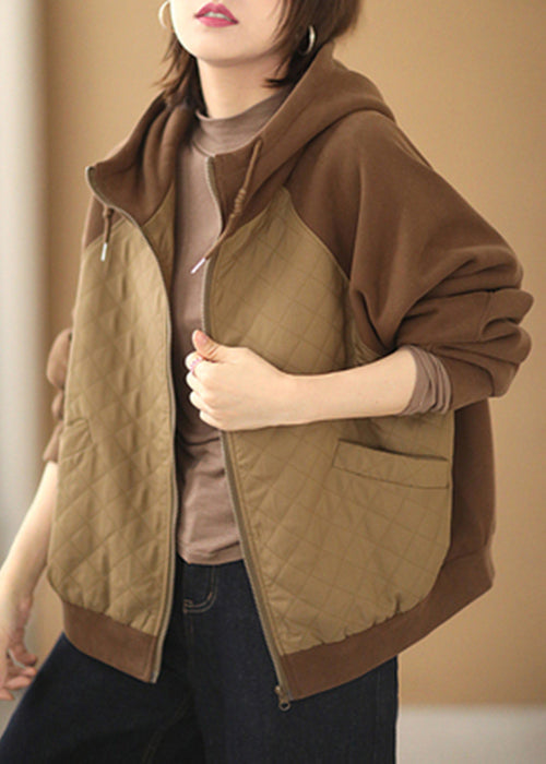 WW | Green Hooded Patchwork Cotton Sweatshirt Coats