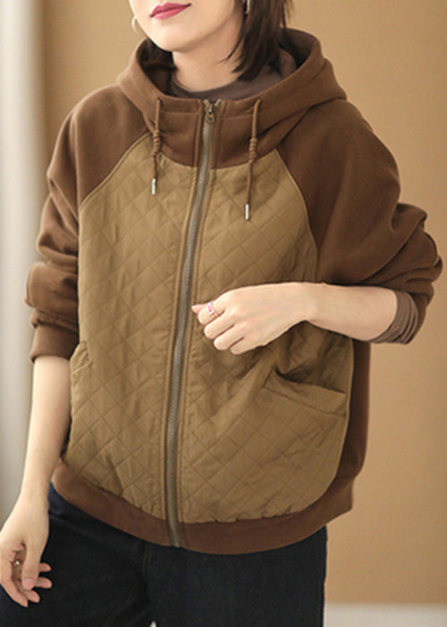 WW | Green Hooded Patchwork Cotton Sweatshirt Coats