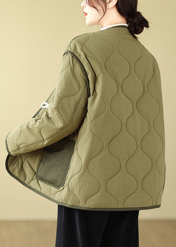 WW | Green Pockets Horn Button Fine Cotton-Filled Jackets Winter