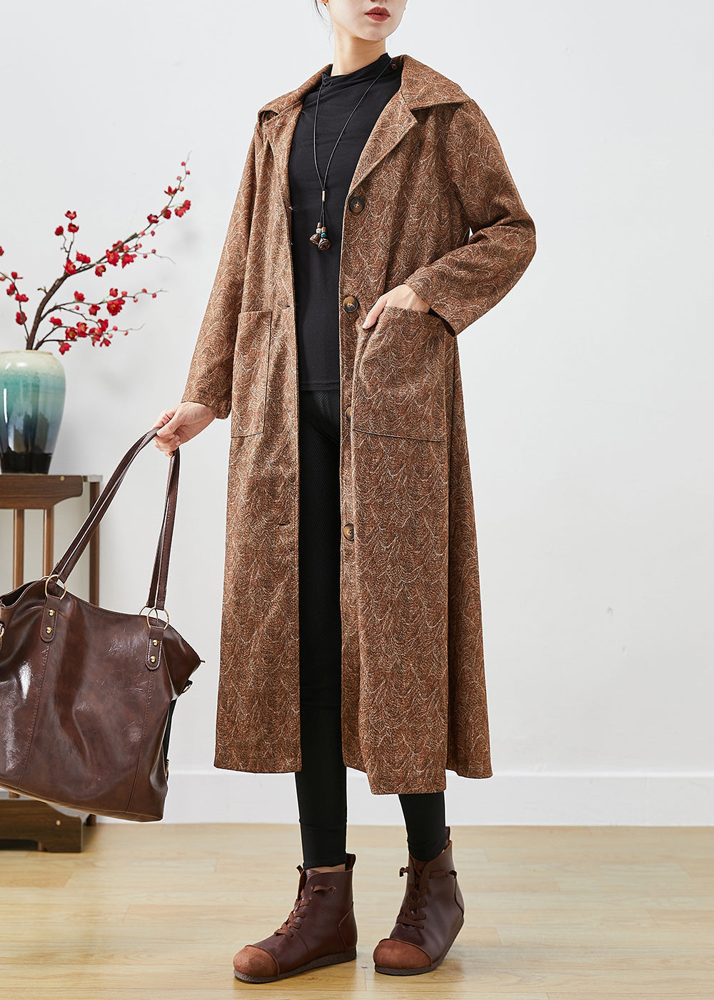 WW | Khaki Oversized Printed Cotton Trench Coats