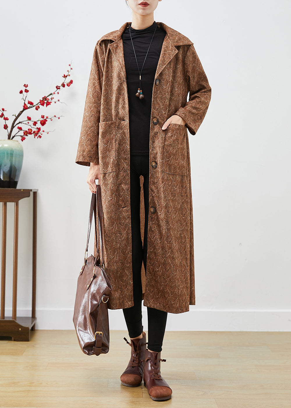 WW | Khaki Oversized Printed Cotton Trench Coats