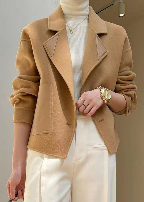 WW | Khaki Peter Pan Collar Patchwork Wool Coats