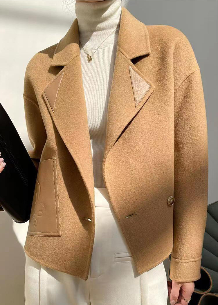 WW | Khaki Peter Pan Collar Patchwork Wool Coats