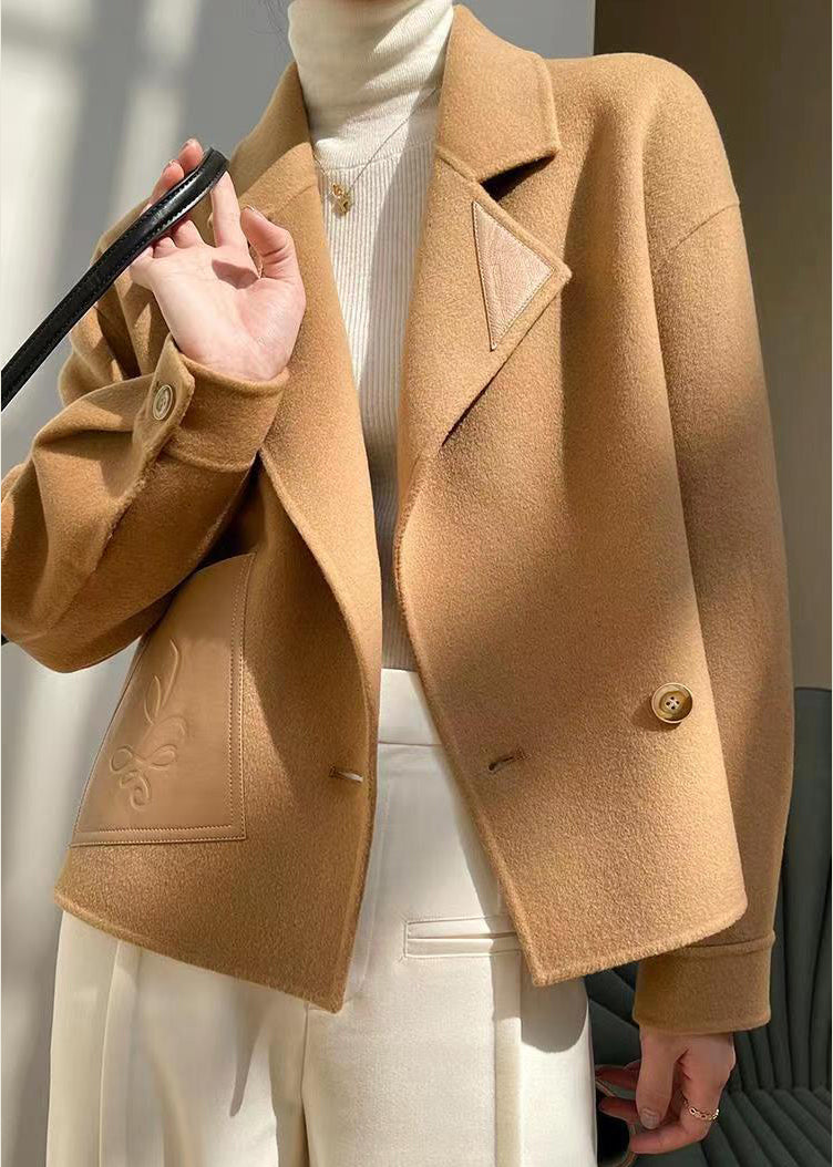 WW | Khaki Peter Pan Collar Patchwork Wool Coats