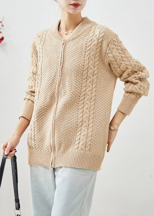 WW | Khaki Zip-Up Dicke Kabelstrickmäntel