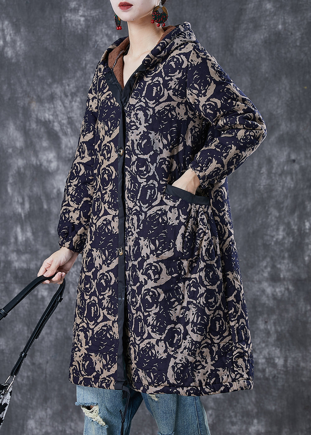 WW | Navy Kapuzen Drucken Warme Fleecejacken Winter