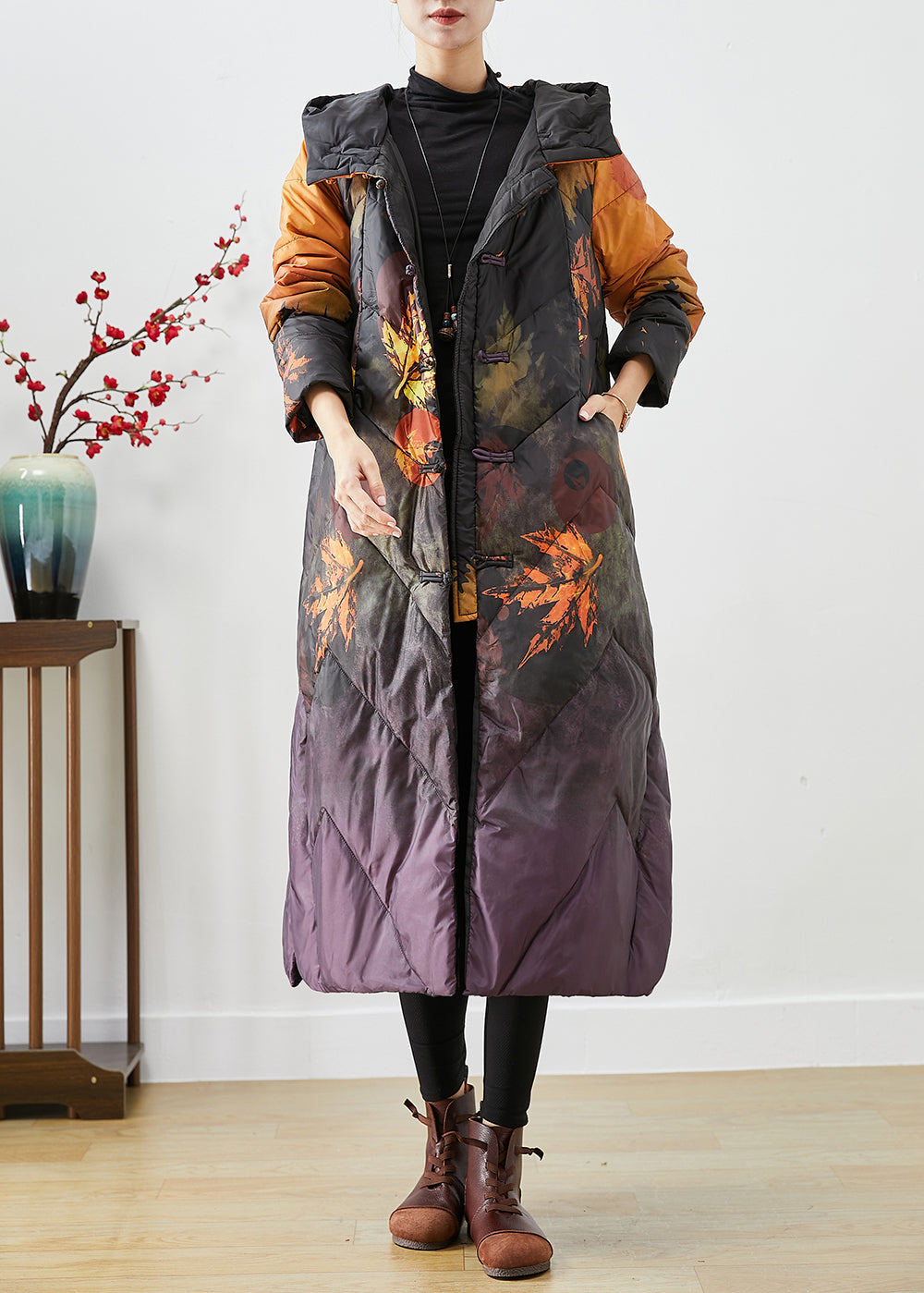 WW | Orange Batik Chinese Button Down Winter Coats