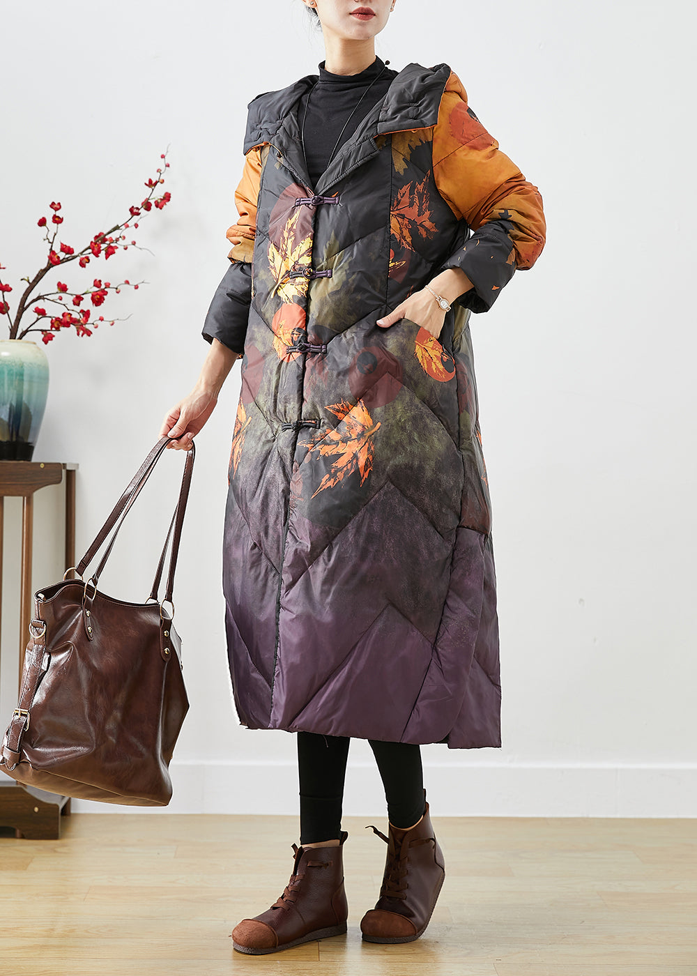 WW | Orange Batik Chinese Button Down Winter Coats