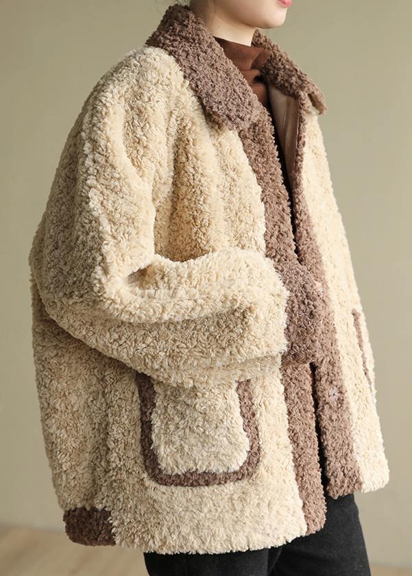 WW | Beige Plus Size Clothing for Women Tutorials Lapel Collar Patchwork Coats