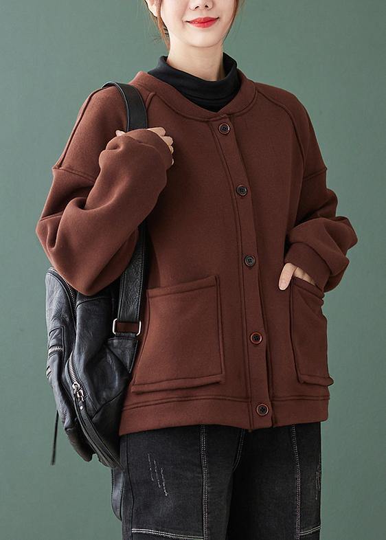 WW | Hals Knopf-down Maxi-Mantel Schokoladen baggy Frauen Mäntel