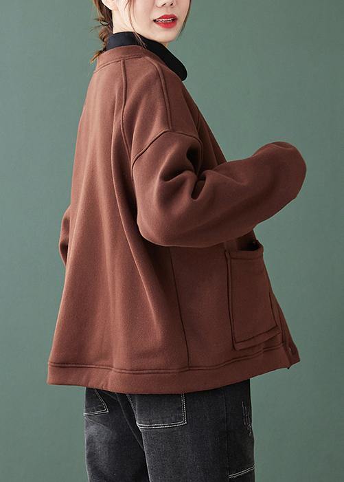 WW | Hals Knopf-down Maxi-Mantel Schokoladen baggy Frauen Mäntel
