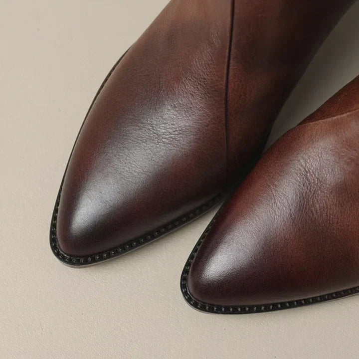 WW | women's leather ankle boots with block heel