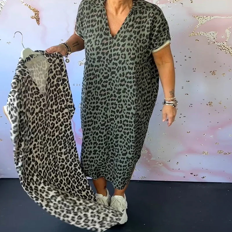 WW | Entspanntes Kleid mit V-Ausschnitt und Leopardenmuster für Damen
