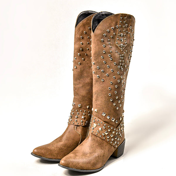 WW | High Boots With Metal Studs And Chunky Heel