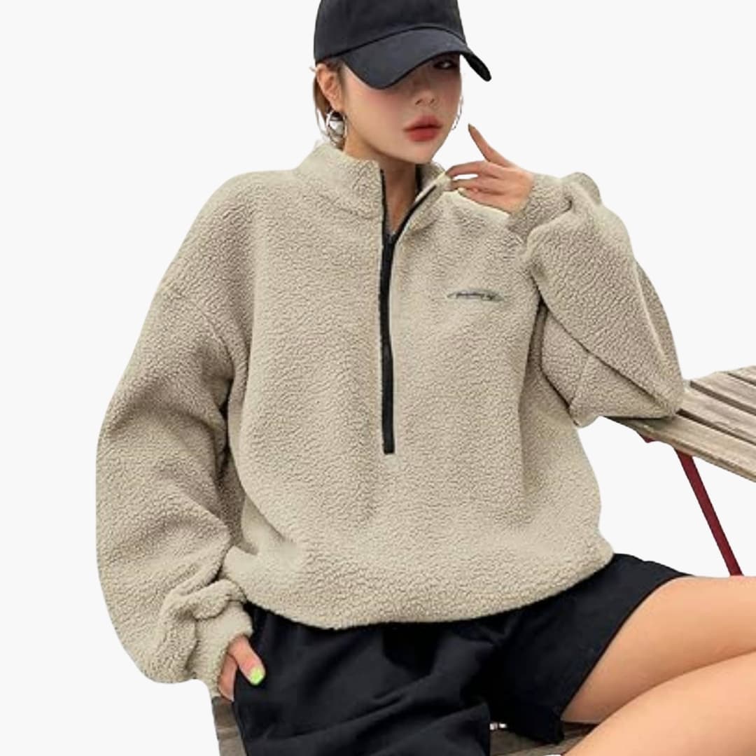 WW | Damen Winter Sweatshirt mit Halbreißverschluss und langen Ärmeln