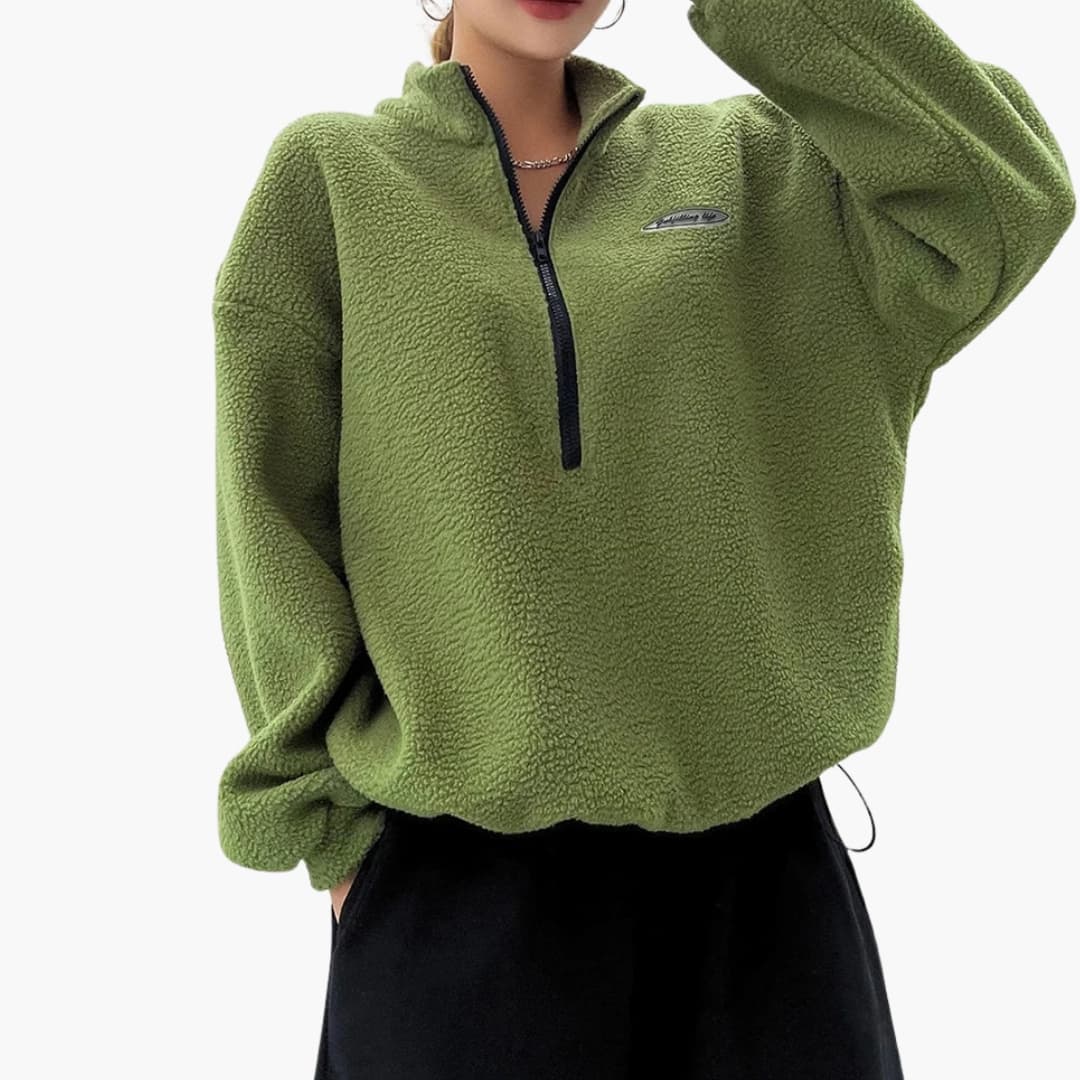 WW | Damen Winter Sweatshirt mit Halbreißverschluss und langen Ärmeln