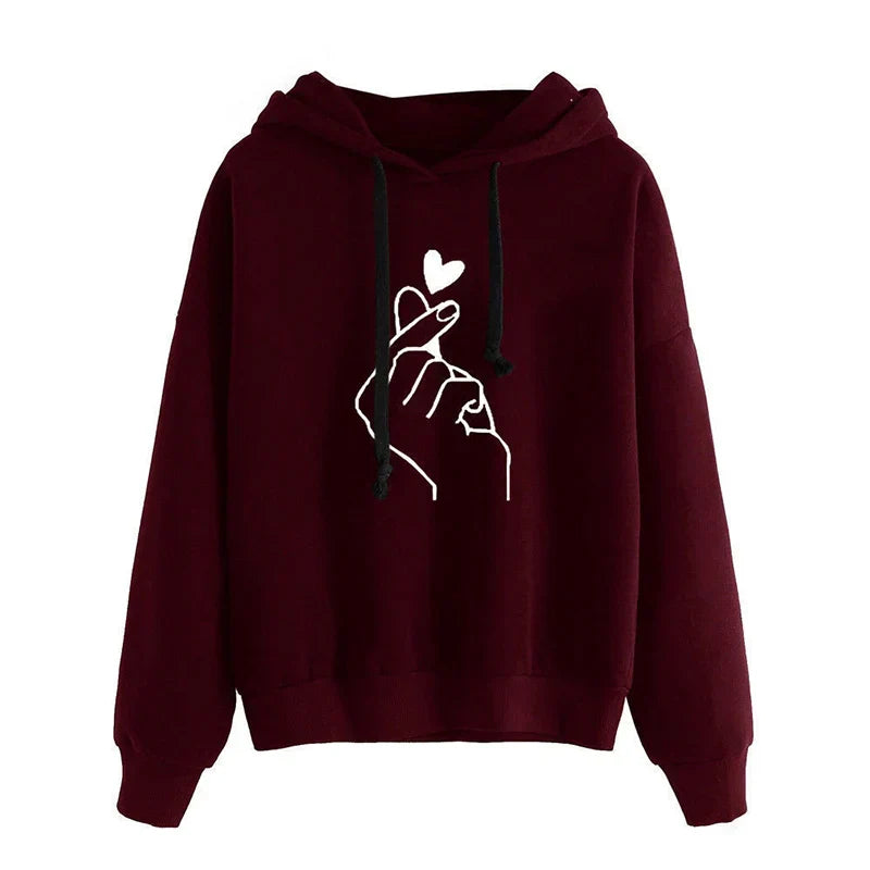 WW | Women's Fleece Hoodie with Finger Heart Motif