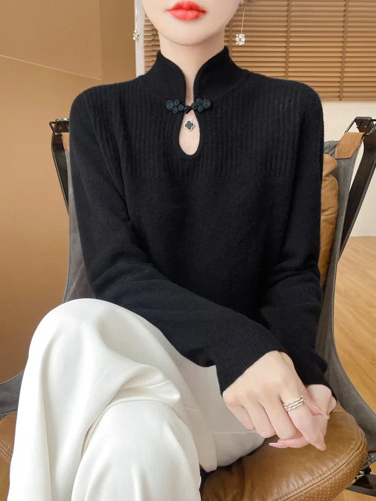 WW | Damenpullover aus Merinowolle mit Mandarin-Kragen