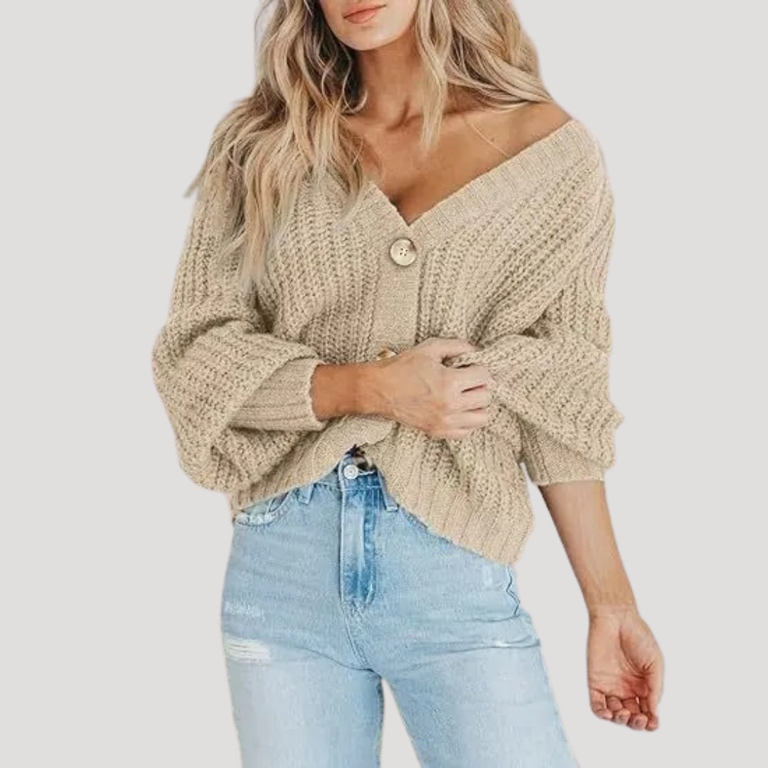 WW | Damen Strickjacke mit Übergroßen Ärmeln