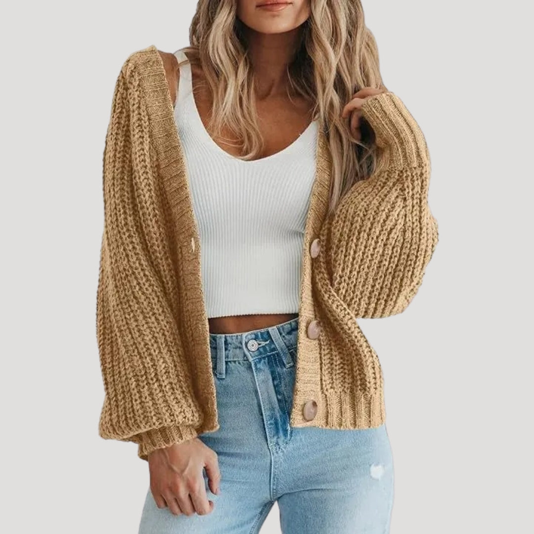 WW | Damen Strickjacke mit Übergroßen Ärmeln
