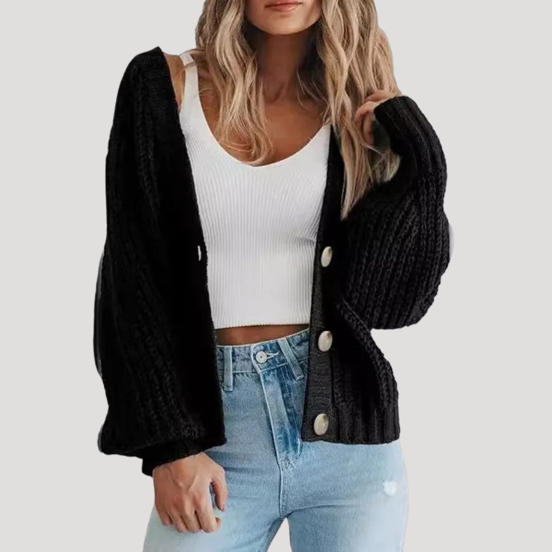 WW | Damen Strickjacke mit Übergroßen Ärmeln
