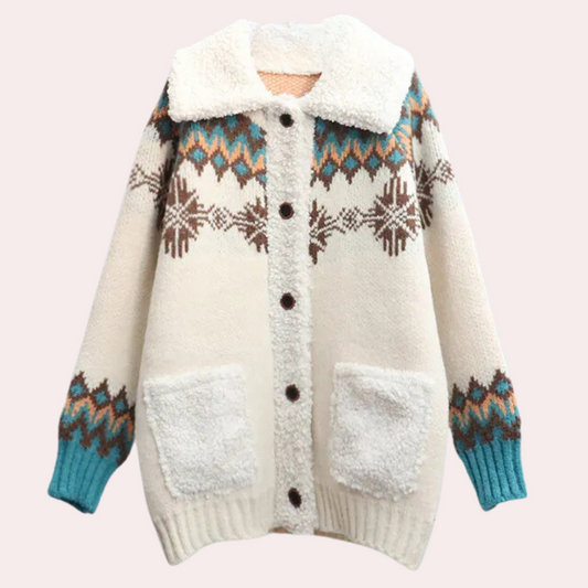 WW | Gestrickte Winterjacke mit Fleecekragen - Freizeitmode